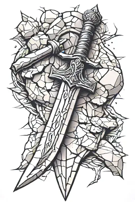 King Arthur sword in stone tattoo design idea