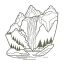 waterfall in an Mountain landscape inside tattoo design idea