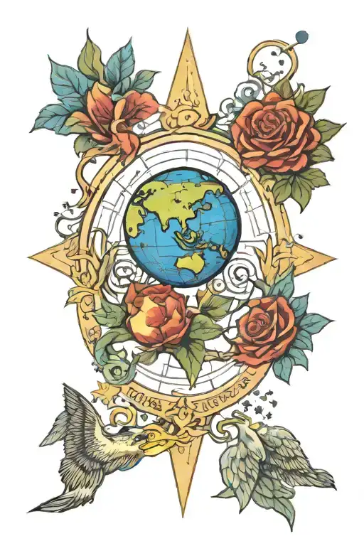 A design symbolizing freedom and spiritual connection. In the center, an Earth representing the planet, accompanied tattoo design idea