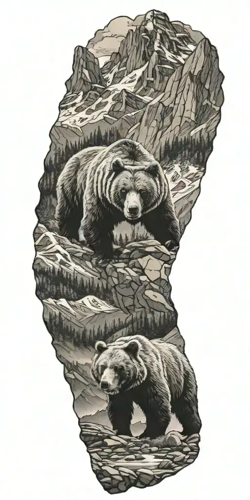 bear  and mountains  tattoo design idea