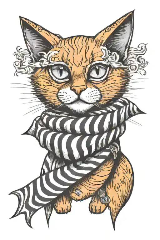 ginger cat with black and white scarf tattoo design idea