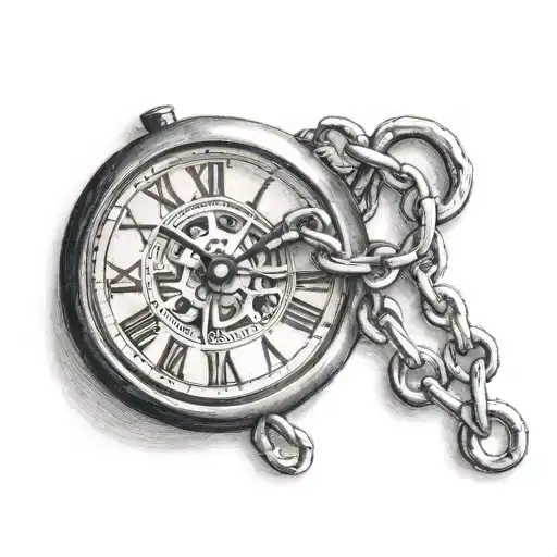 clock face as a ball and chain wrapped around a prisoner tattoo design idea