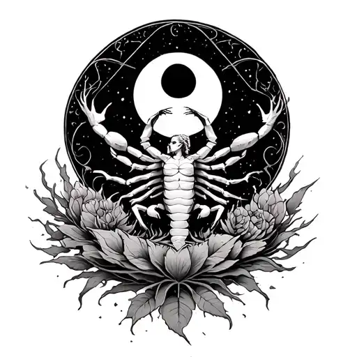 scorpio sun, leo moon, sagitarius rising dancing around the seed of life tattoo design idea