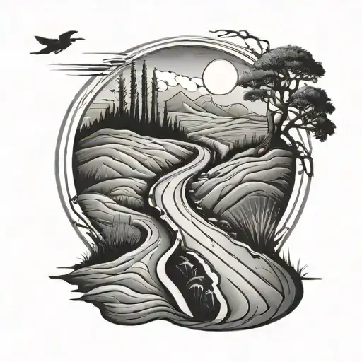 crossing the straight and narrow path winding road tattoo design idea