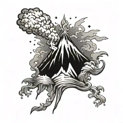 Volcano spitting out snowflakes tattoo design idea