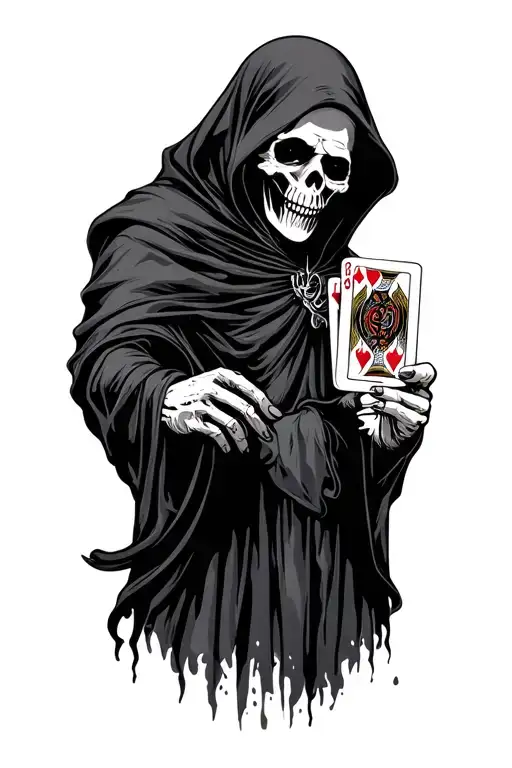 grim reaper holding playing cards tattoo design idea