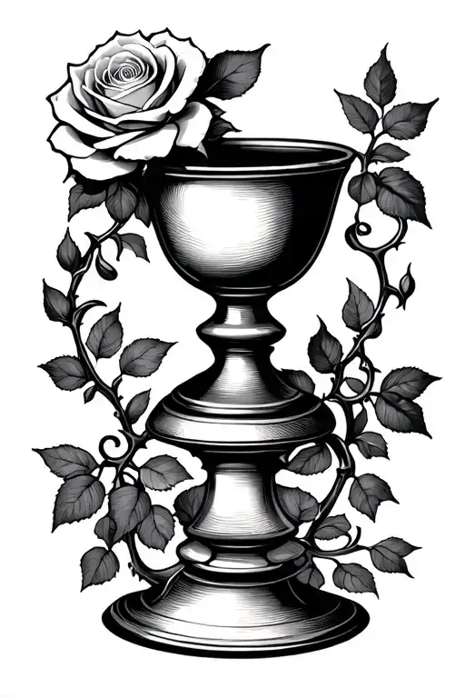 rose vine, chalice, the number 2023 tattoo design idea