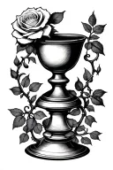 rose vine, chalice, the number 2023 tattoo design idea