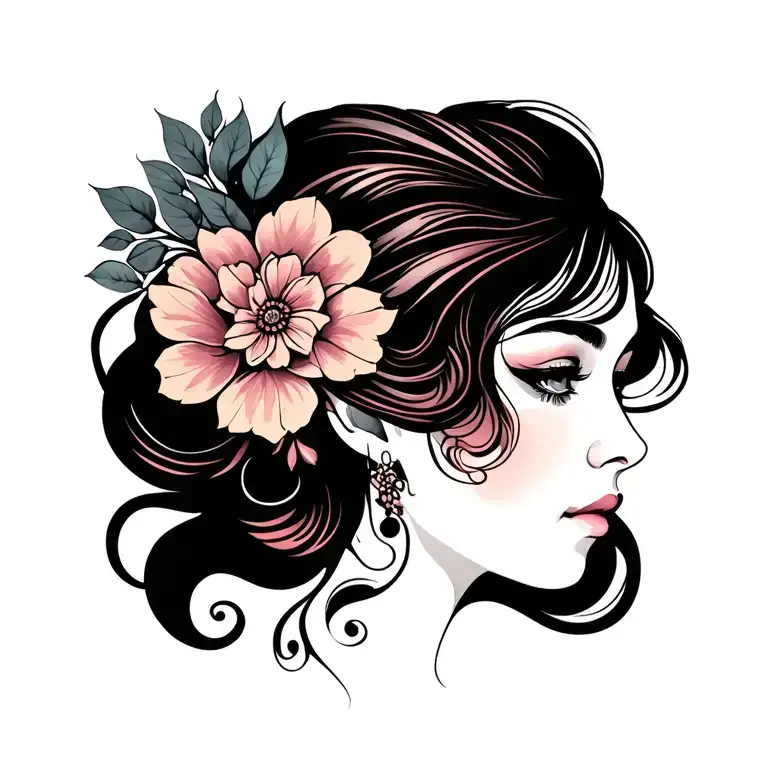 ladies head with no background tattoo design idea