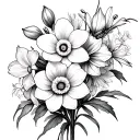 Flower Bouquet of 1 daffodil, 1 Daisy, 1 rose, 1 gladiolus and 2 cherysanthenum tattoo design idea