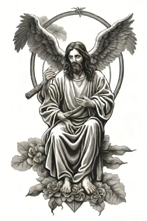 Jesus Christ with my grandpa going to heaven with the date he was born and passed away tattoo design idea