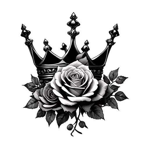 Dark roses around a kings crown tattoo design idea