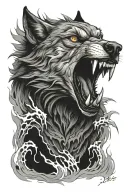 lone wolf snarling surrounded tattoo design idea