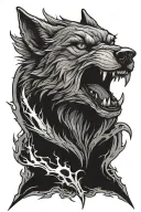 lone wolf snarling surrounded tattoo design idea