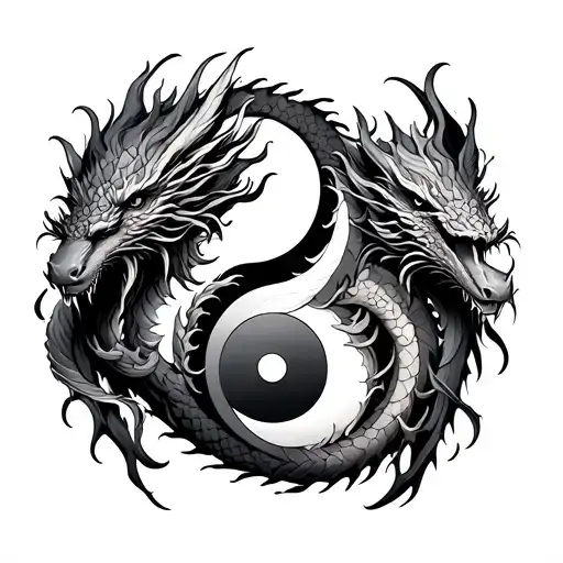 yin yang with two head dragon tattoo design idea