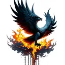 cracks, flame rising, falling chain, abstract phoenix like  smoke o rclouds rising from below goingStrive, Rise, Repeat  tattoo design idea