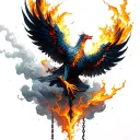 cracks, flame rising, falling chain, abstract phoenix like  smoke o rclouds rising from below goingStrive, Rise, Repeat  tattoo design idea