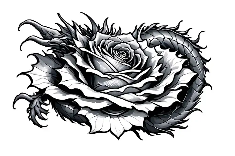 dragon wrapped around rose tattoo design idea