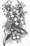 lily flower and koi fish tattoo design idea