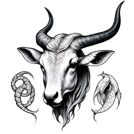 taurus, pisces and cancer zodiac symbols incorporated tattoo design idea