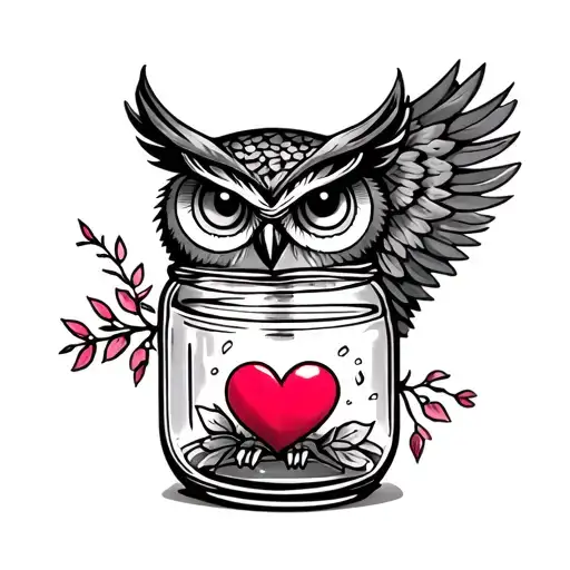owl protecting mason jar with heart inside tattoo design idea