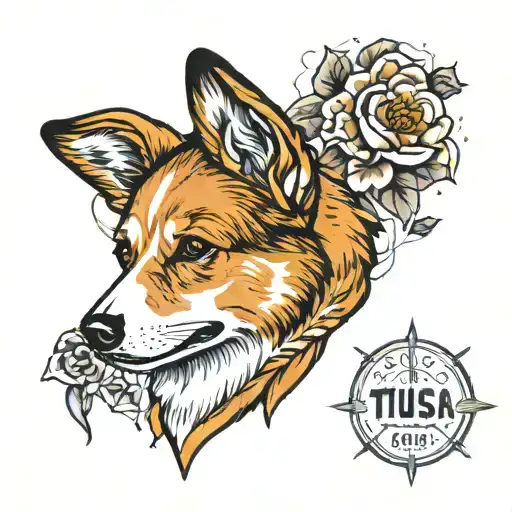 memorial piece for a fluffy corgi named Tulsa  tattoo design idea
