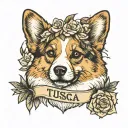 memorial piece for a fluffy corgi named Tulsa  tattoo design idea