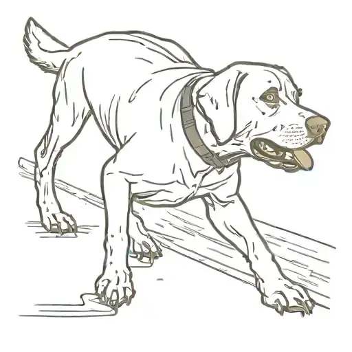 replace John McClane's face with that of a black Labrador retriever in the iconic image of McClane crawling through duct tattoo design idea