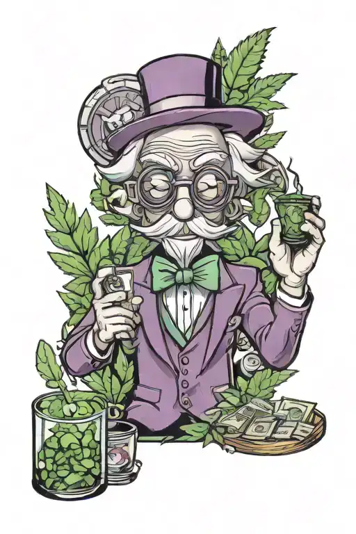 Pokémon, Rick Sanchez Monopoly Man, Cannabis Plants Purple Green tattoo design idea