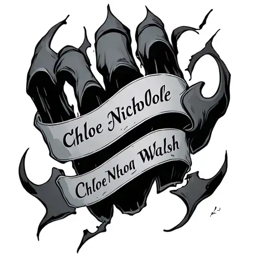  claw scratches tearing through skin with the name Chloe Nichole Walsh running through it tattoo design idea