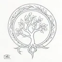 Phoenix tree of life tattoo design idea