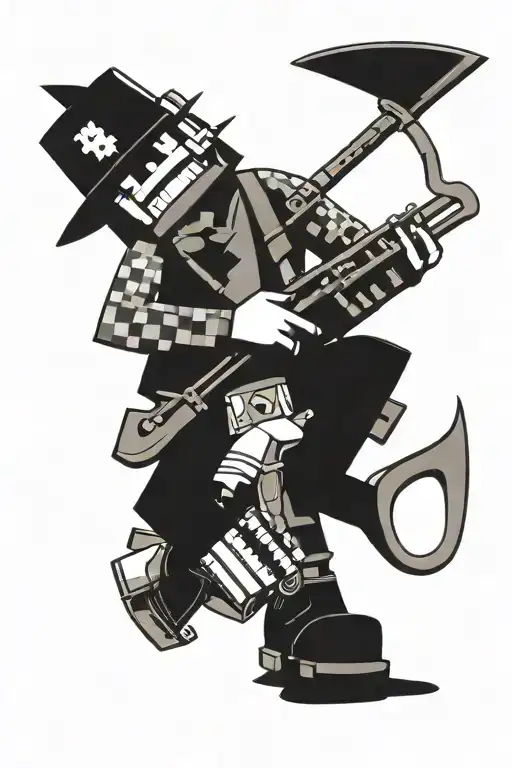 Steve from minecraft Playing the saxophone Soldier sitting at the computer Crash bandicoot jumping on the sand Fisherman tr tattoo design idea