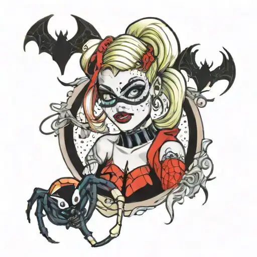 A mix of Harley Quinn and Spider Man tattoo design idea