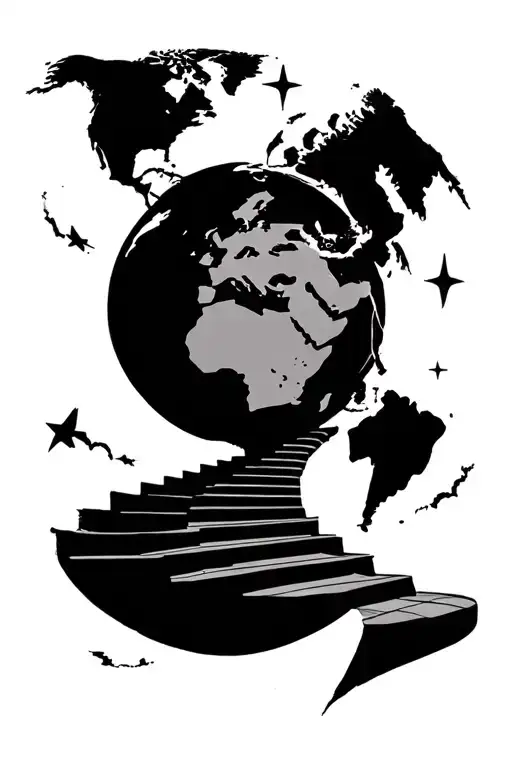 stair way to heaven and the world is yours globe tattoo design idea