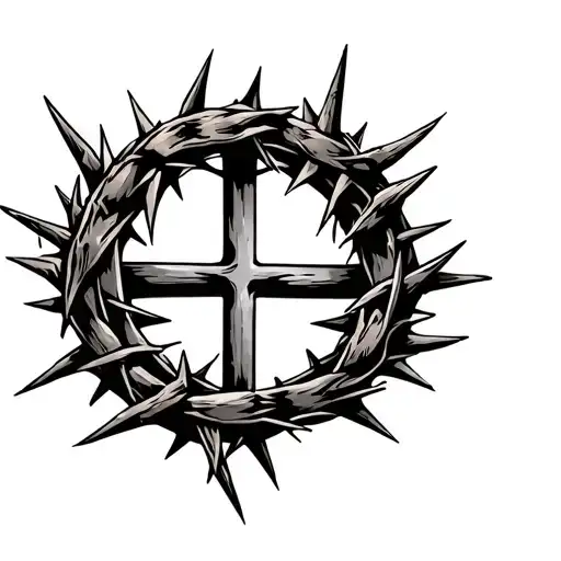 crown of thorns wrapping around the forearm and the ends of the crown meet with a cross in the middle made of 3 nails tattoo design idea