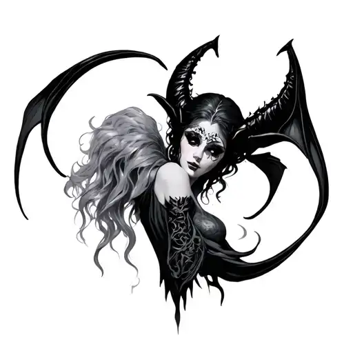 Gothic, Succubus, Big Boobs, Looking Down tattoo design idea