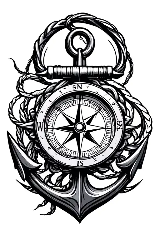 compass with anchor intertwined tattoo design idea