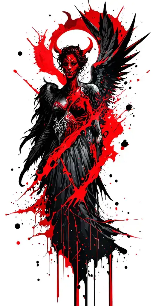 separate angel vs. demon conflict based tattoo design idea