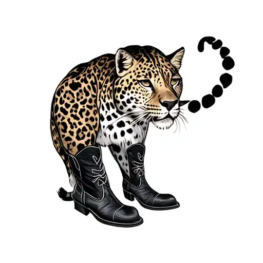 leopard wearing cowboy boots tattoo design idea