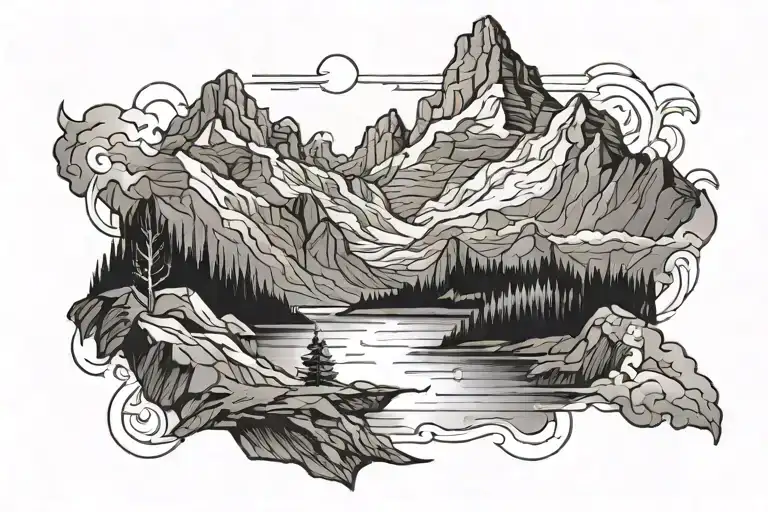 Fjord with mountains tattoo design idea
