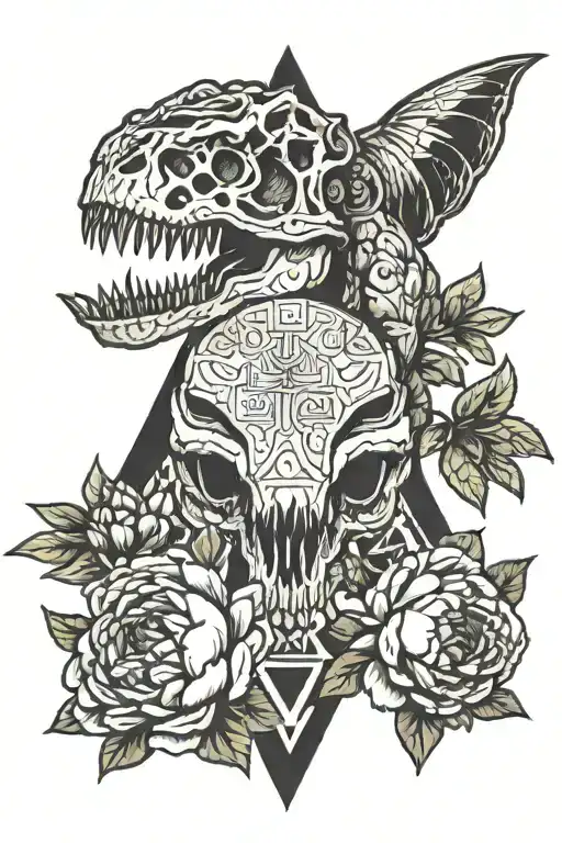 peonies, t-rex skull, Zelda's triforce tattoo design idea