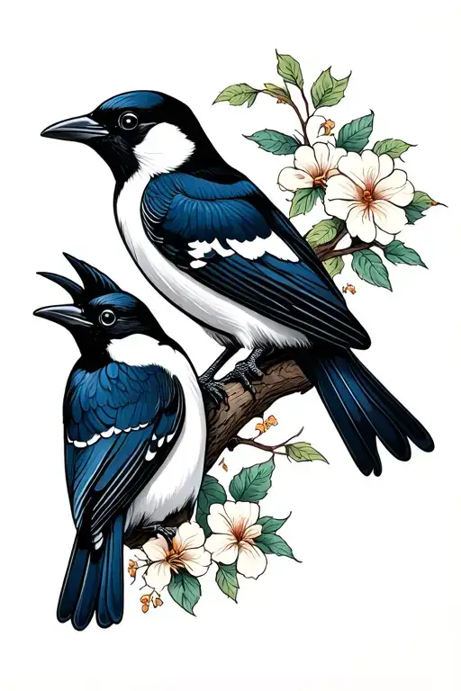 2 Magpies two for joy tattoo design idea