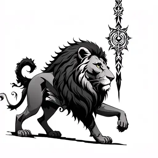lion warrior woman tattoo design idea