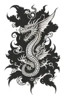 Mix between an aztec dragon and chinese dragon flying tattoo design idea