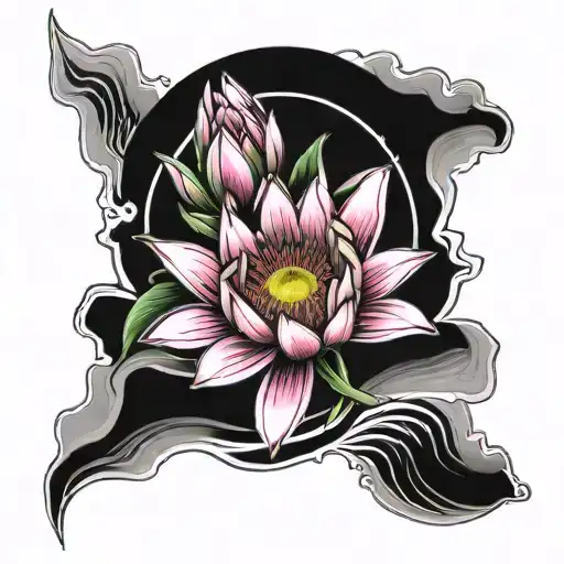 table mountain outline with wave and protea flower tattoo design idea