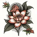 table mountain outline with wave and protea flower tattoo design idea