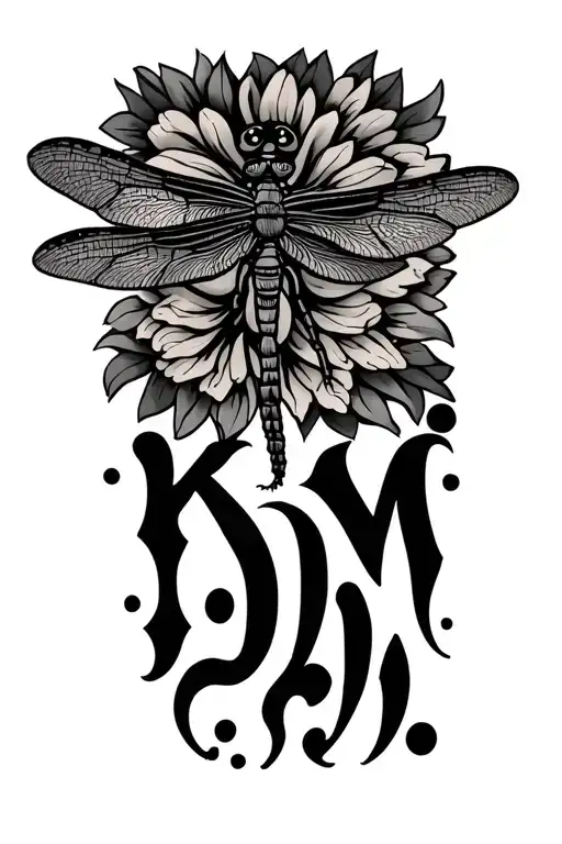 "K.D.M" dragonfly Mandela colourful tattoo design idea