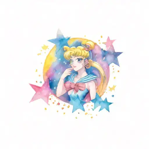 Sailor moon surrounded by stars tattoo design idea