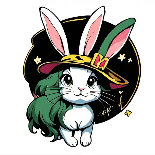 Cunning Rabbit face with hat tattoo design idea