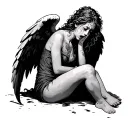 crying fallen angel sitting tattoo design idea